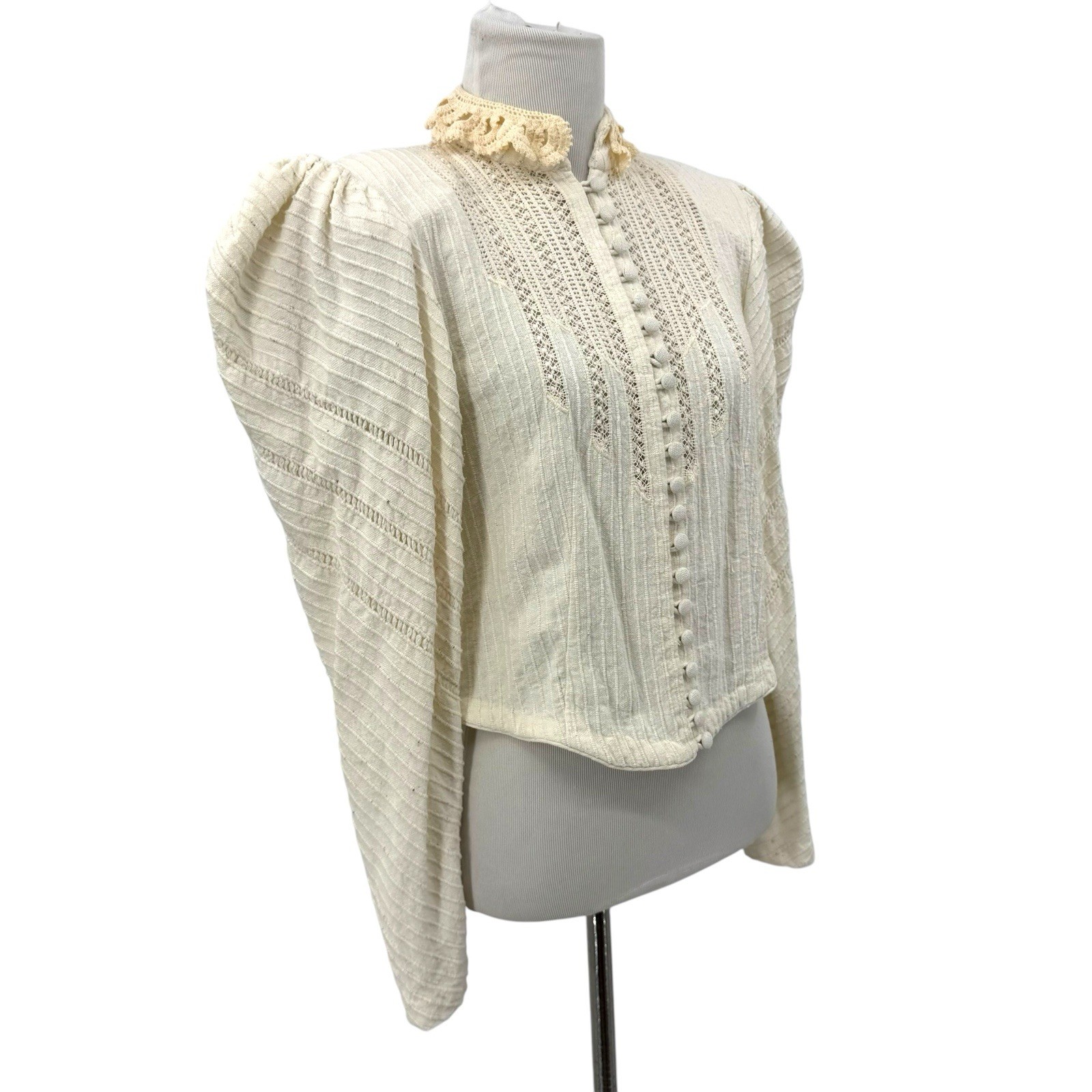 Antique Edwardian Cotton Linen Blouse Vtg Ditsy Prairie Shirt Waist Lace Crochet