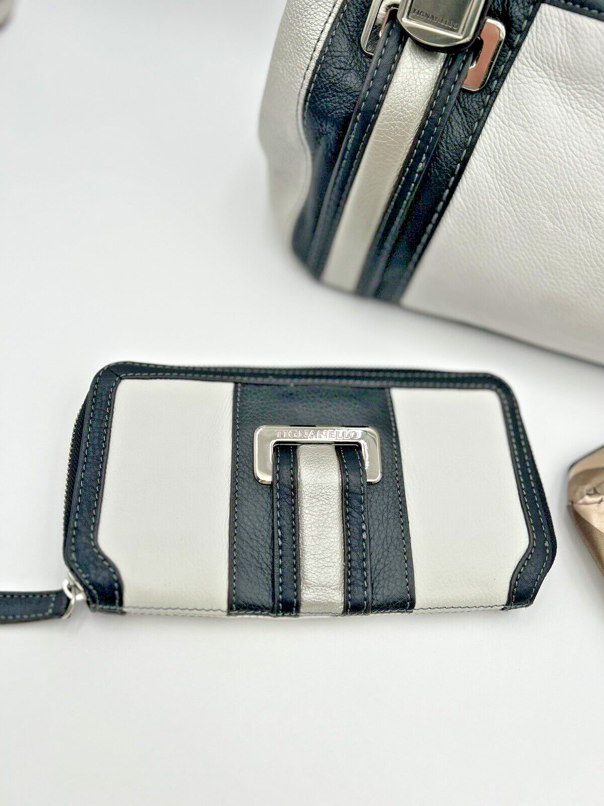 Vintage Tiganello Purse White, Black/Silver w/matching wallet and cosmetic bag