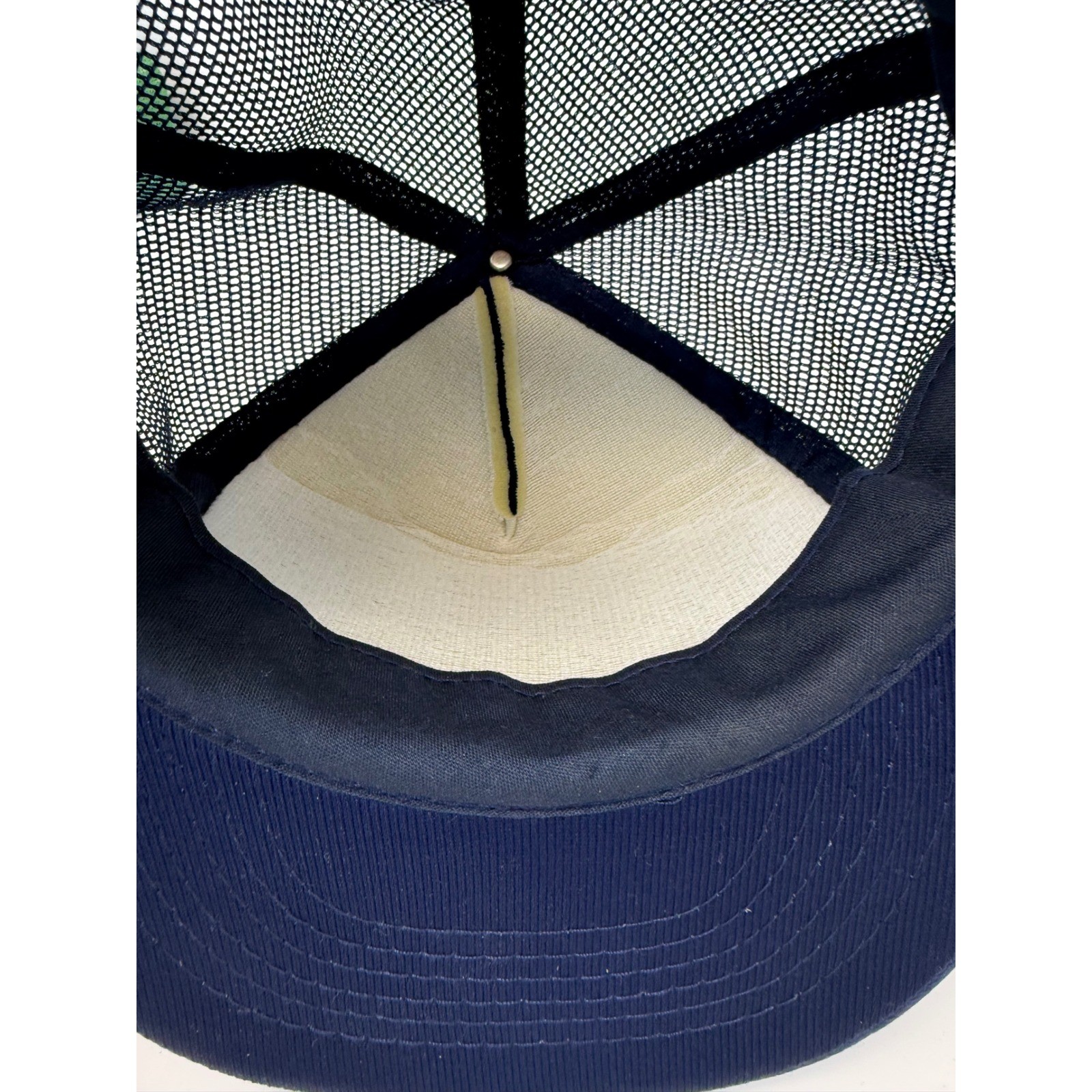 Vintage Kap II Leesville Concrete Company Trucker Hat Navy Blue Corduroy Mesh Ca