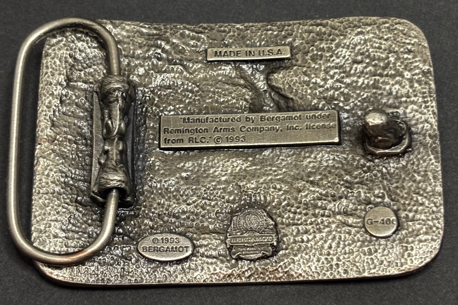 Remington UMC Sculpted Bergamot G-400 Enameled Pewter Belt Buckle USA