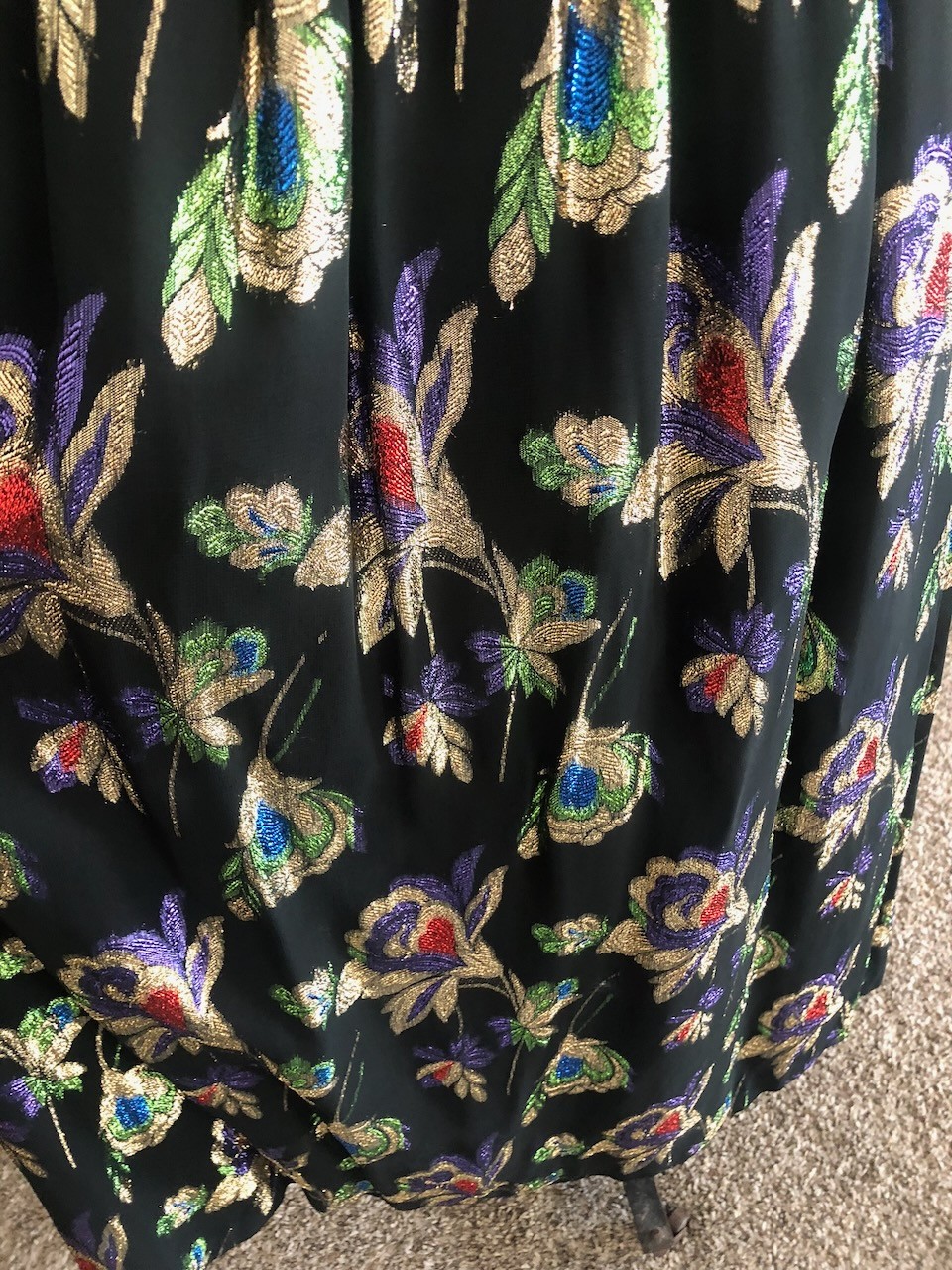 1960s Evan-Picone Black Maxi Peacock Metallic Skirt Elegant Eveningwear 12 NWT