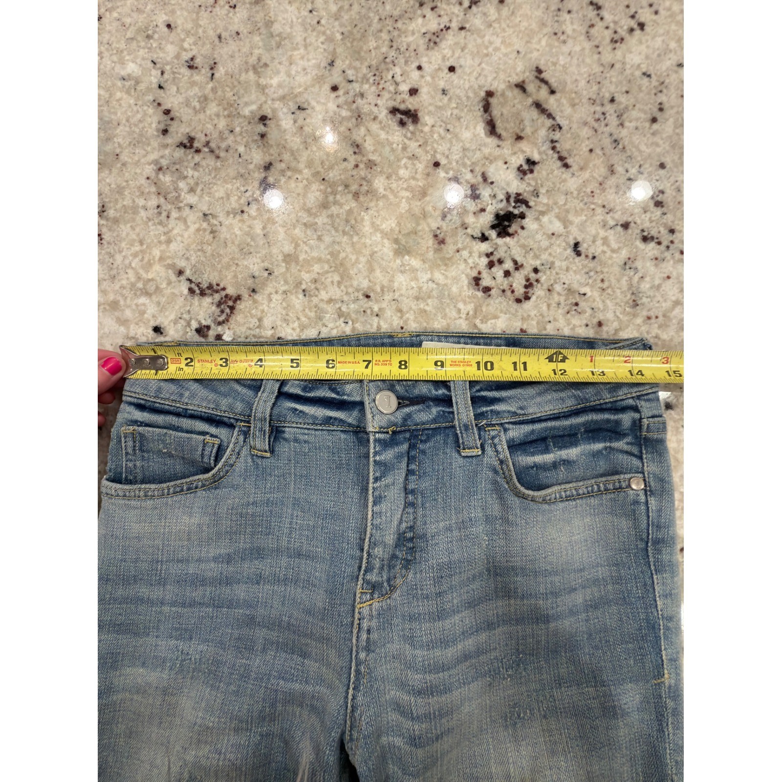 Pilcro Anthropologie Script Jeans Size 26 Flare Red Brocade Hem