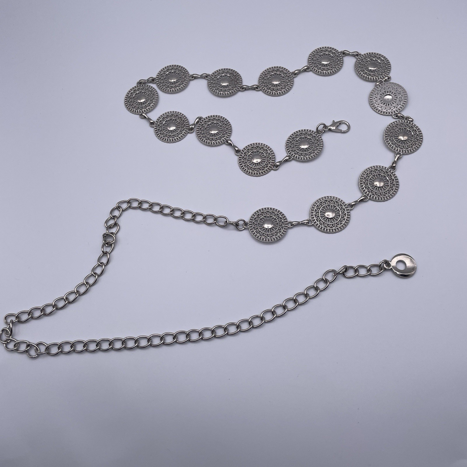 Lot of 3 vintage & Modern Silver Tone Concho & Circle Chain Belts