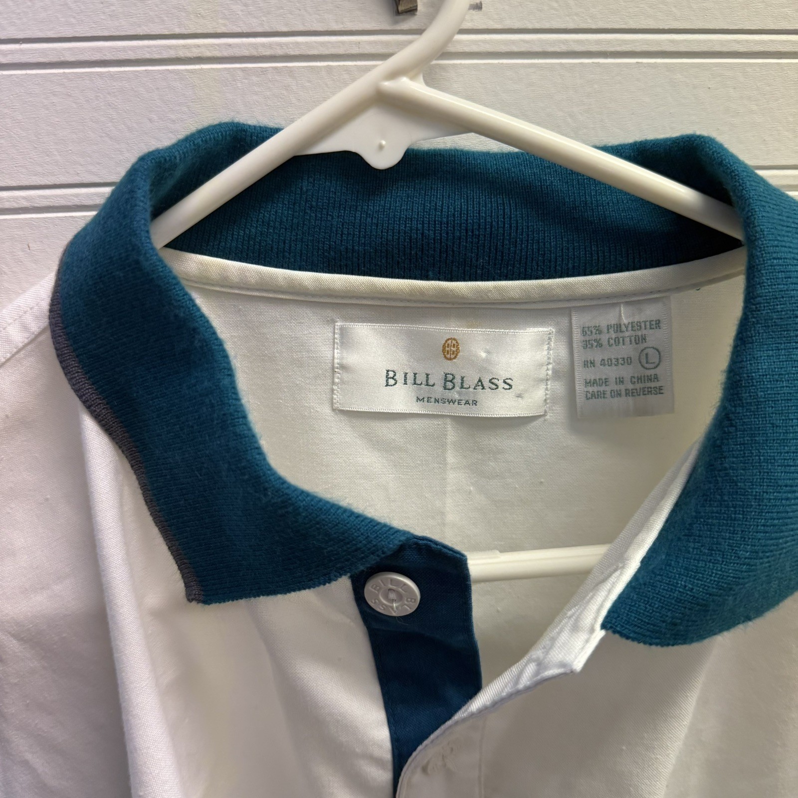 Bill Blass Men Vintage Top Teal Blue Polo Shirt White Upper chest relaxed sleeve
