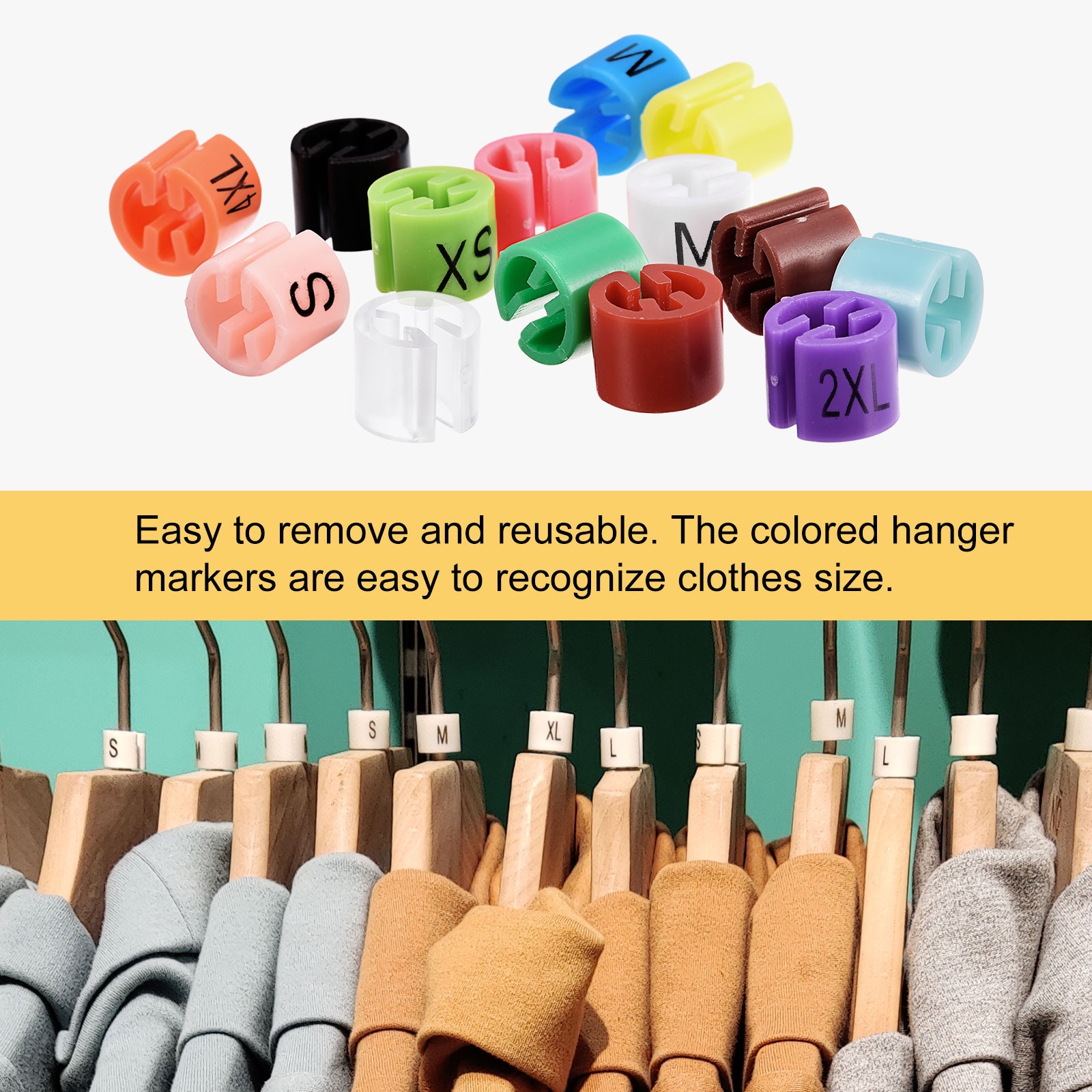 120 Set Plastic Clothes Hanger Marker S/M/L/XL/XXL/3XL Size Tag Fit 3.5mm Rod