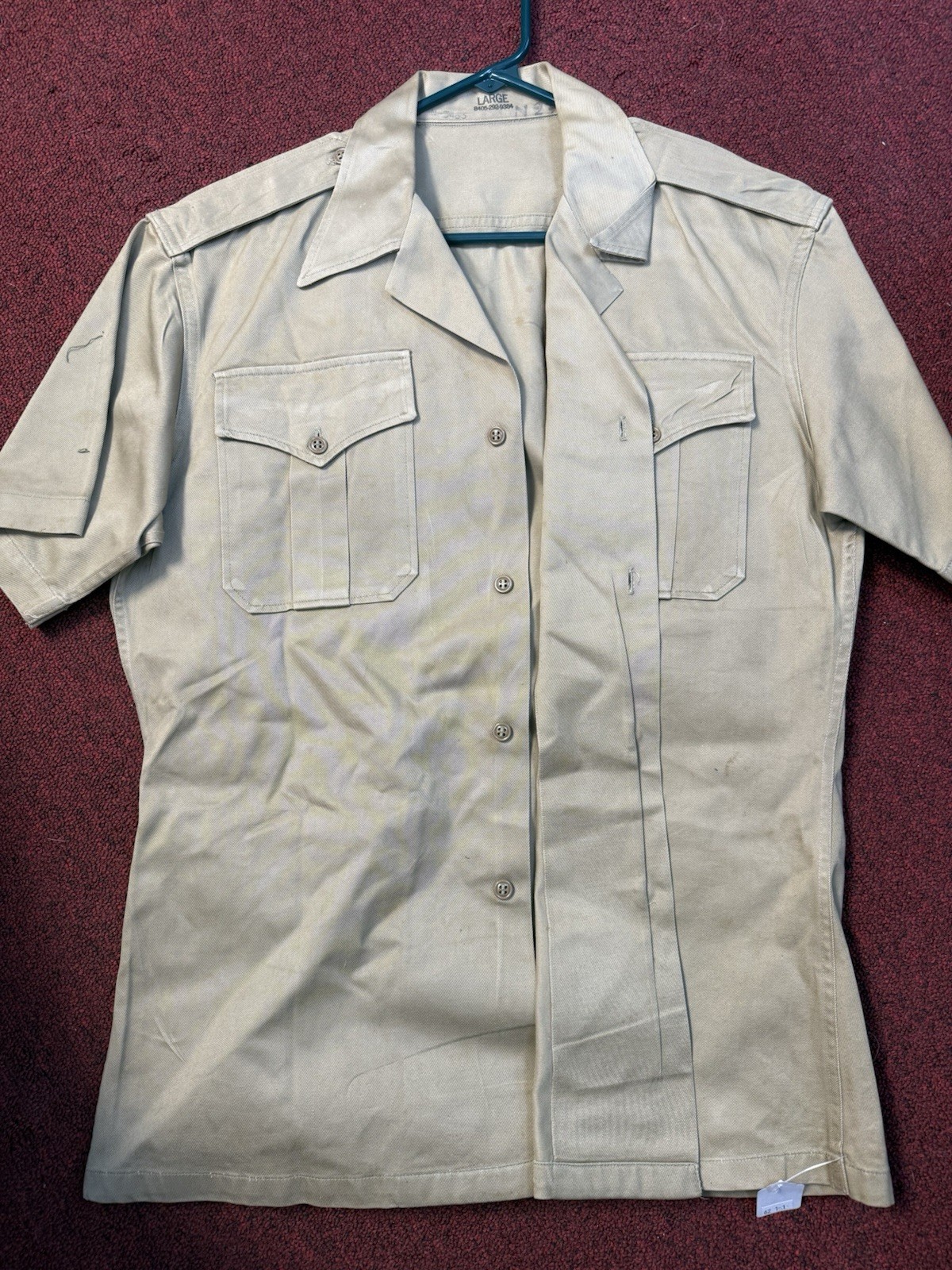 Vintage 60s US Army Military Khaki Uniform Shirt Size Large (MGJun363)