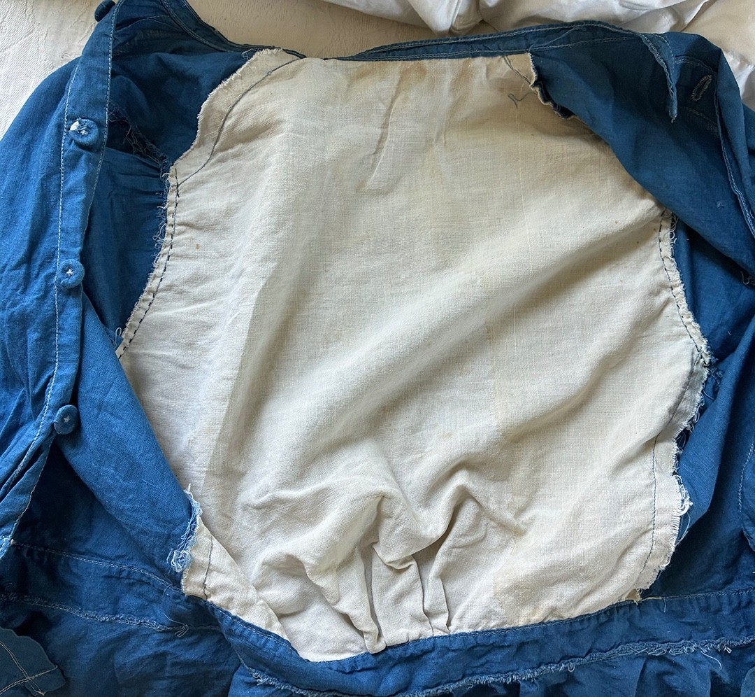 Antique Prairie Ladies Bodice Indigo Blue Cotton Blouse with Peplum Sz XS – S