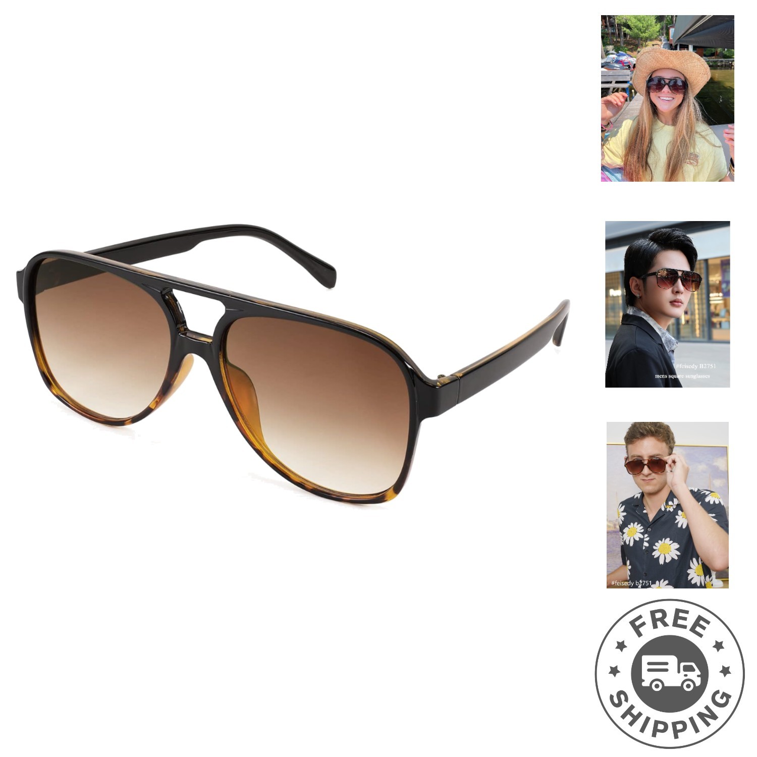 Vintage Retro 70s Large Squared Aviator Sunglasses for Women & Men – UV400 Pr…