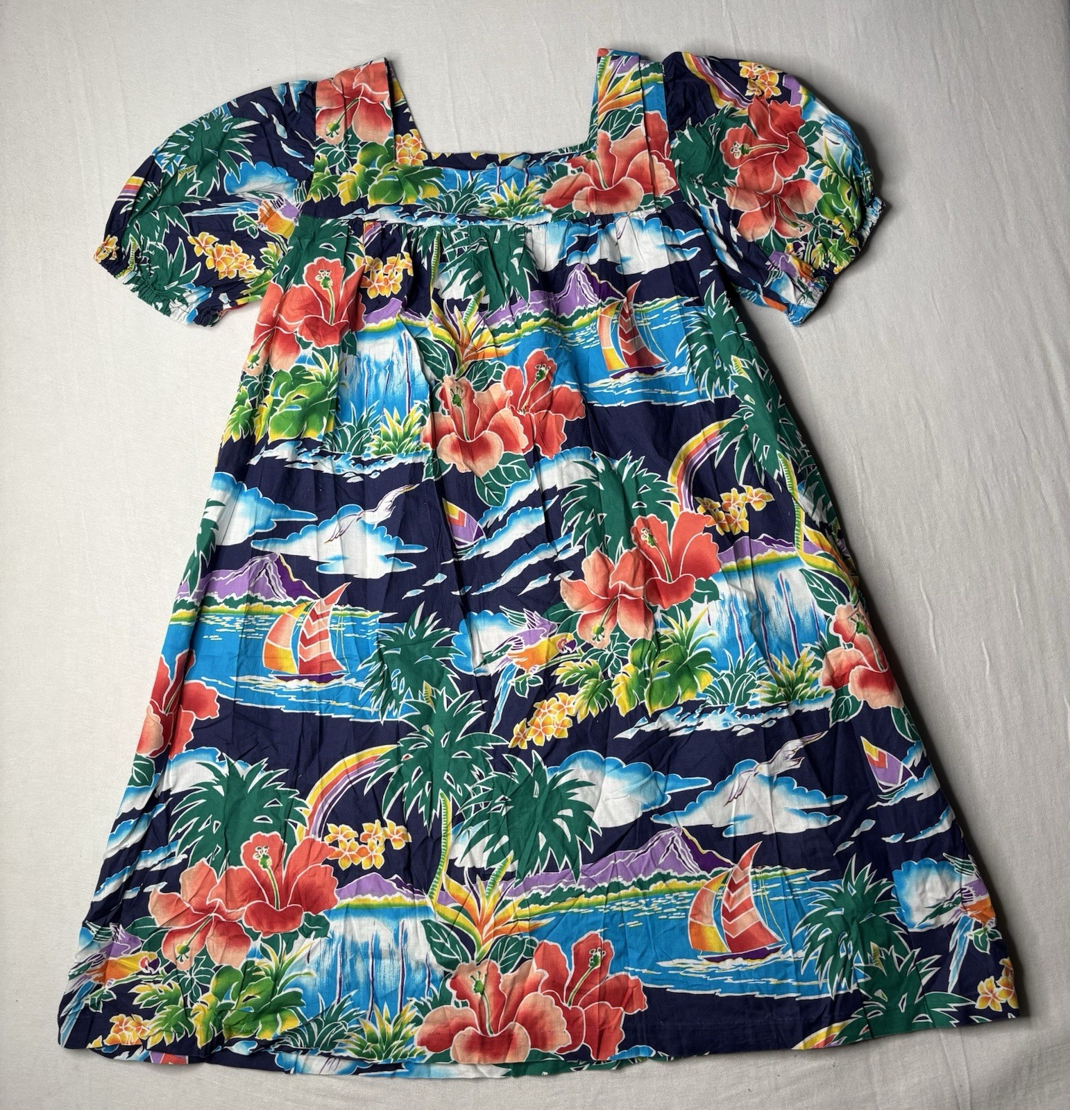 Vintage Hawaiian Dress Floral Island Made in Hawaii Women’s Dress Size Large