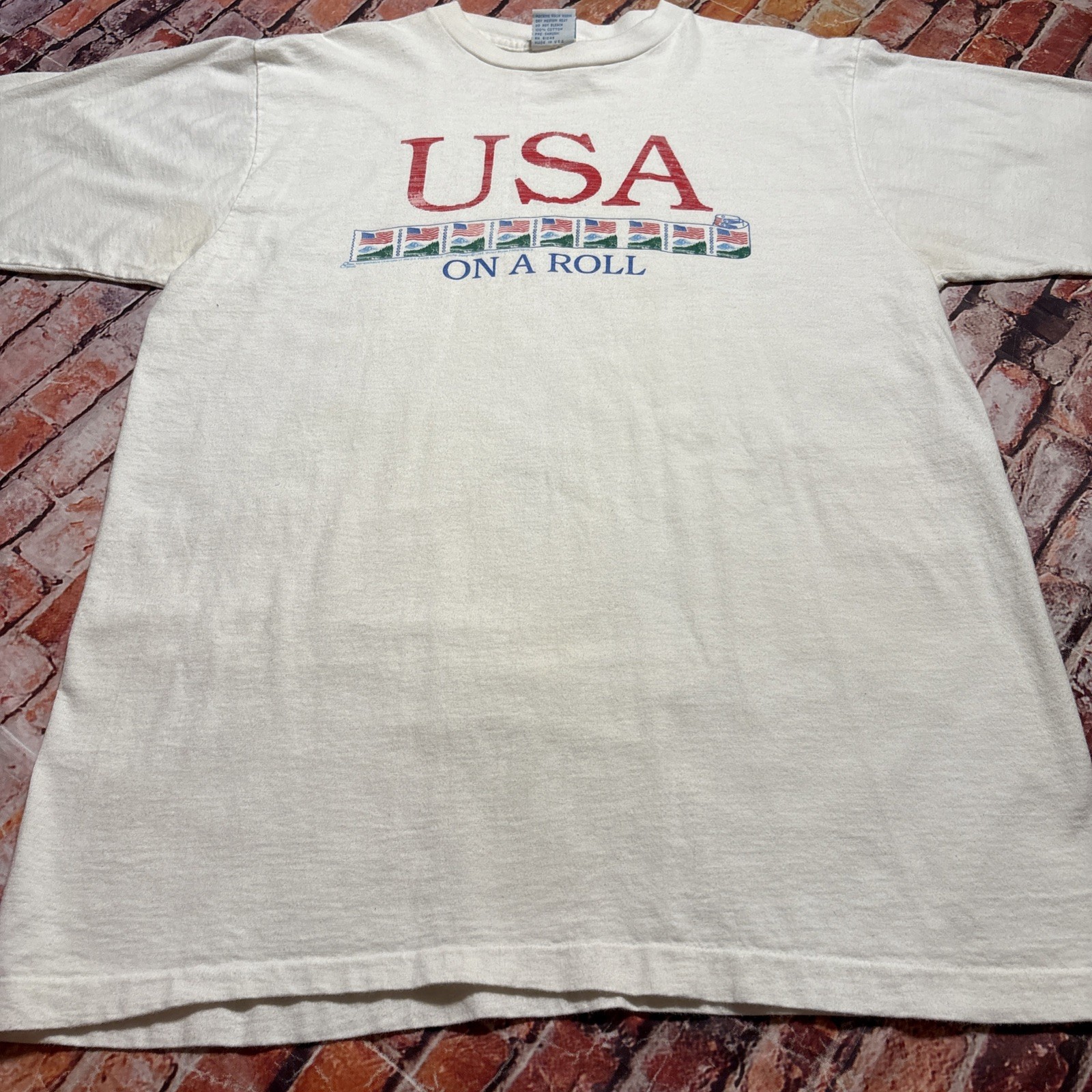 Vtg Alore USA Stamps ON A ROLL Graphic Single Stitch T-Shirt Adult Sz XL