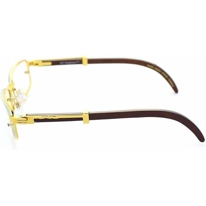 Gold Frame Glasses Wood Temple Women Designer Style Fashion Eyeglasses Gafas New