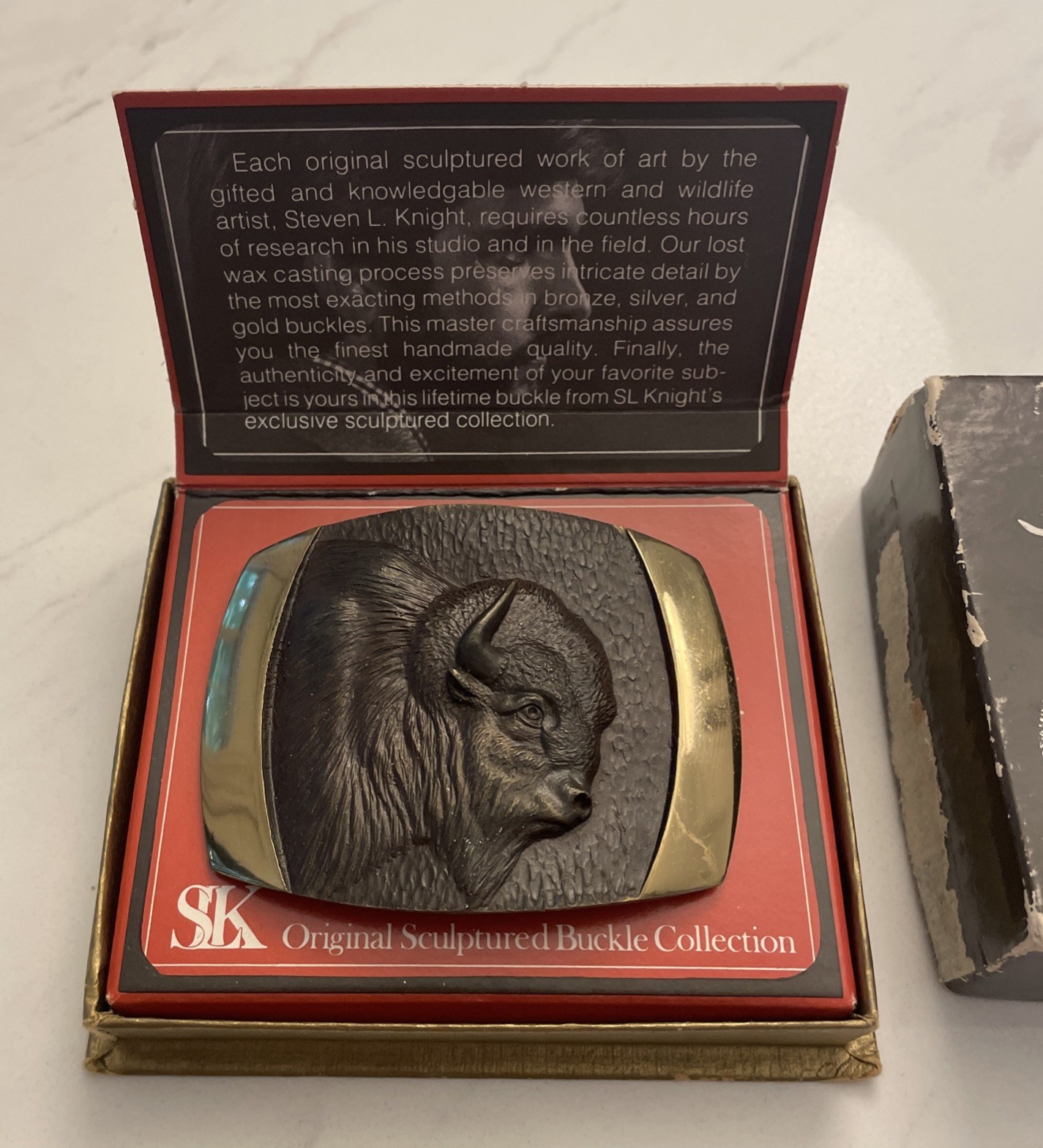 Vintage 1978 Steven L Knight Bison Buffalo Solid Bronze SLK Belt Buckle Crafted