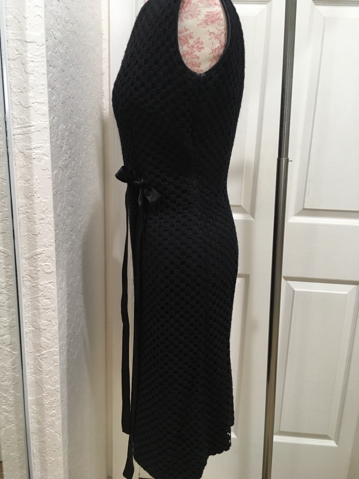 Vintage 1950’s Greta Plattry Original Black Cotton Knit Dress Medium Women’s