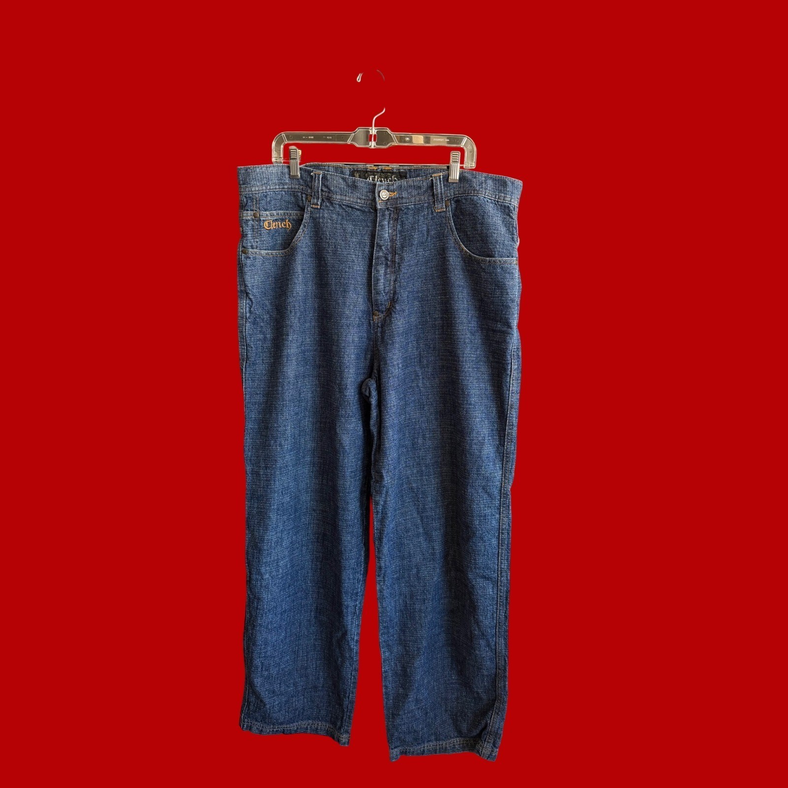Vintage Clench Baggy Jeans 38×32 Linen Blend Y2K Streetwear Wide Leg Denim Blue