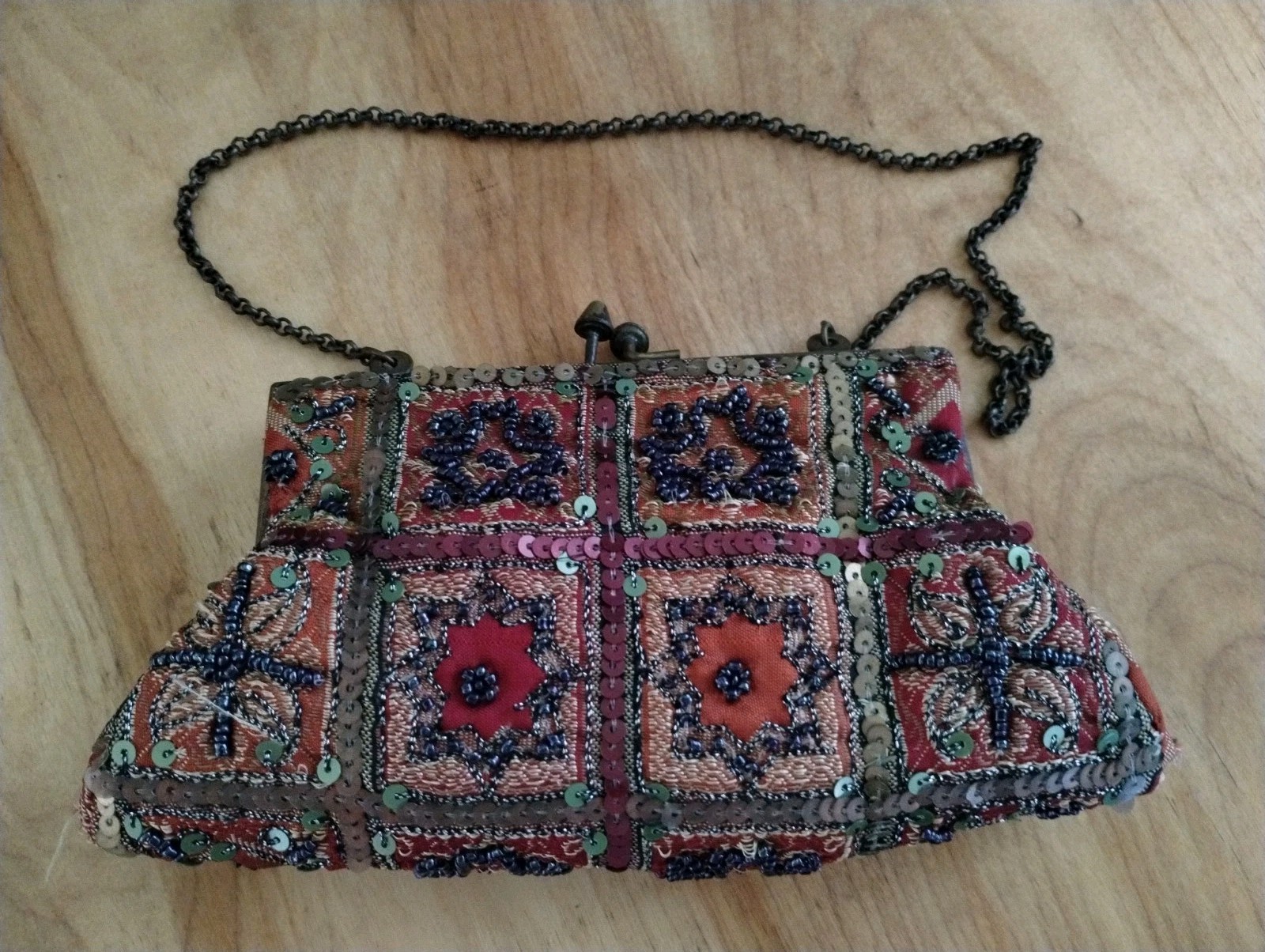 Coldwater Creek Beaded Multi-Color Evening Clutch w/ Chain Strap for Women