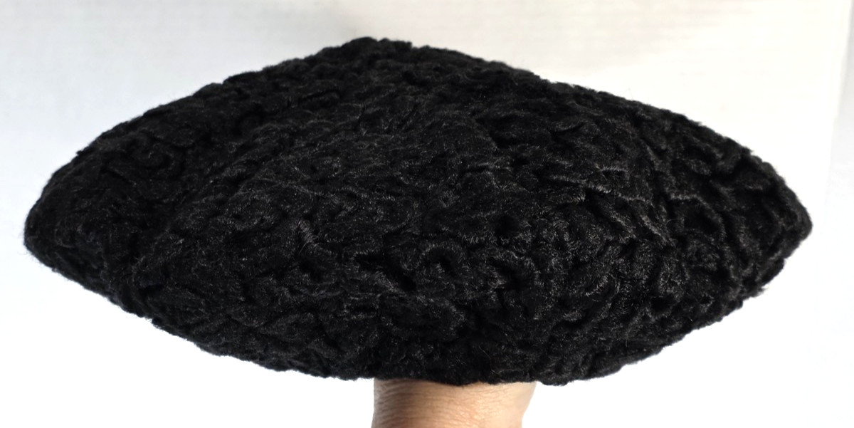 Vintage Yves Saint Laurent FRANCE Black Beret Hat Curly Lambs Wool One Size