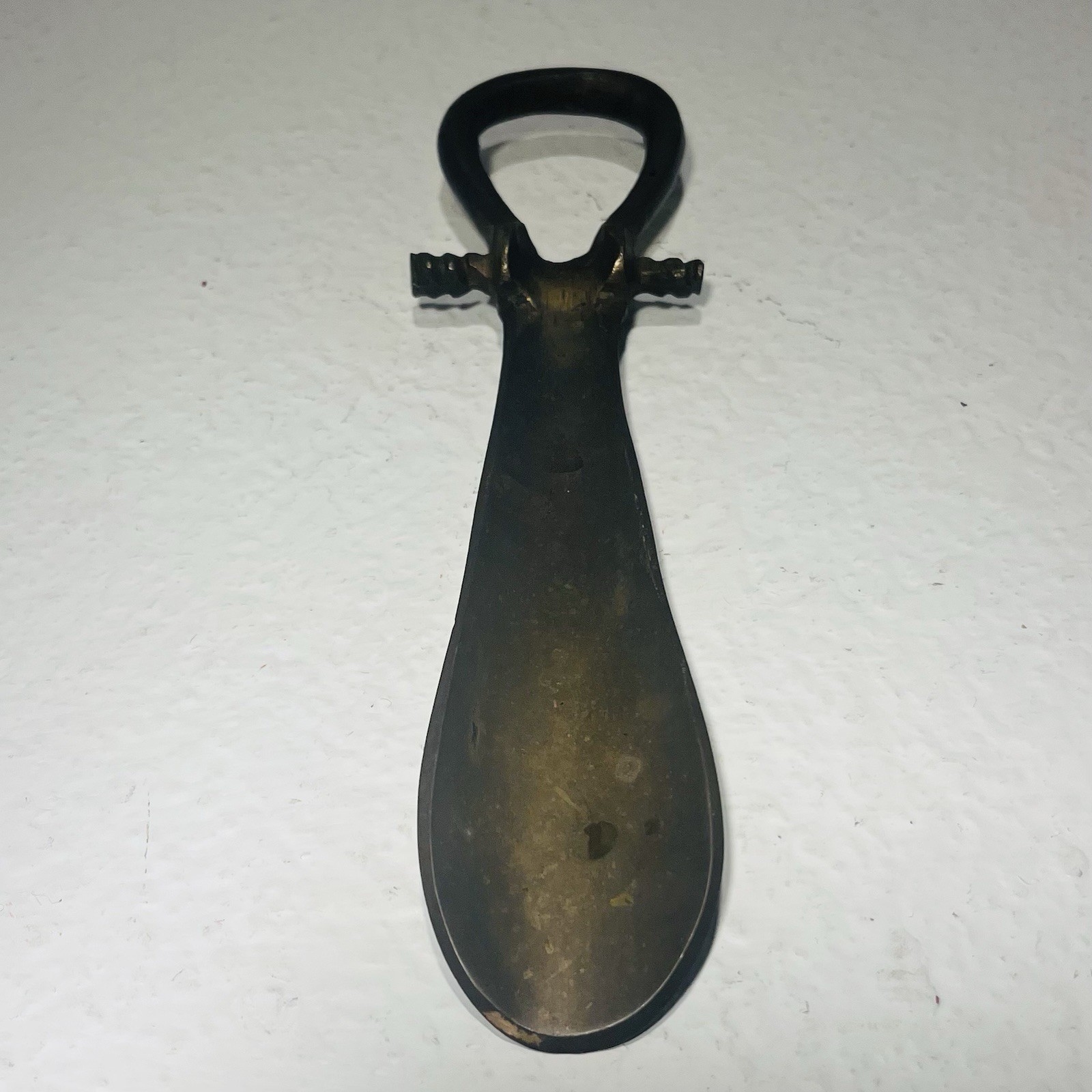 Antique 7” Inch Solid Brass Shoehorn with Hanging Loop