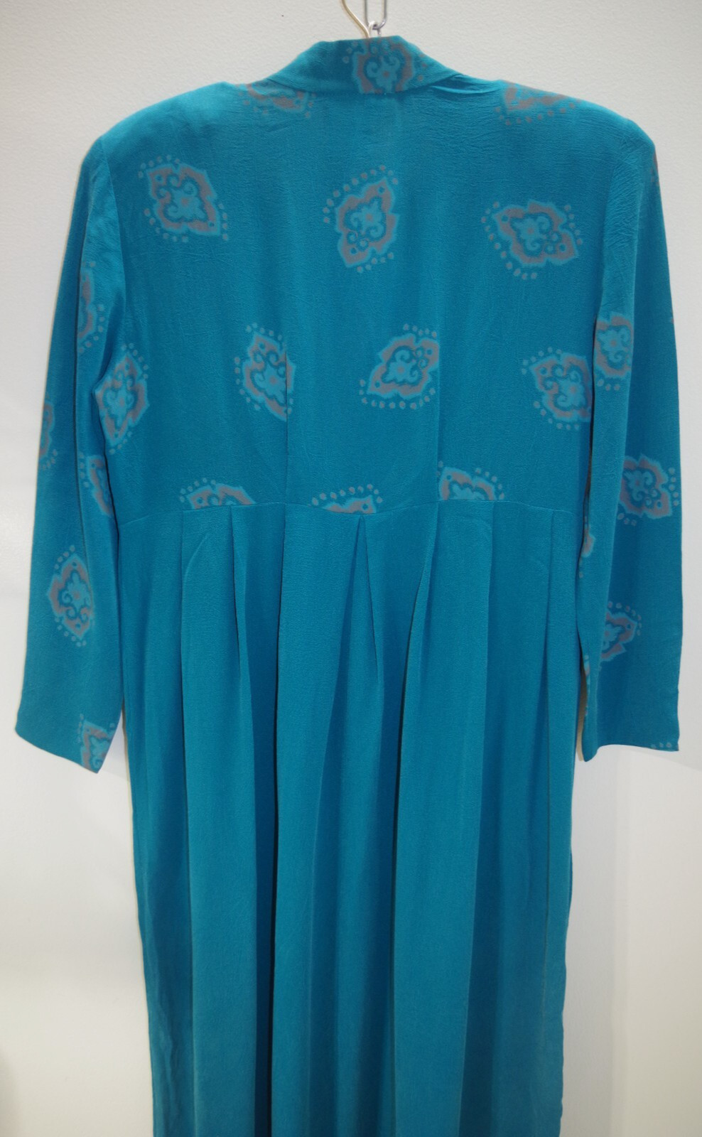 C28 – New Vintage Carole Little Long Kimono Dress 8 – 100% Rayon – Turquoise
