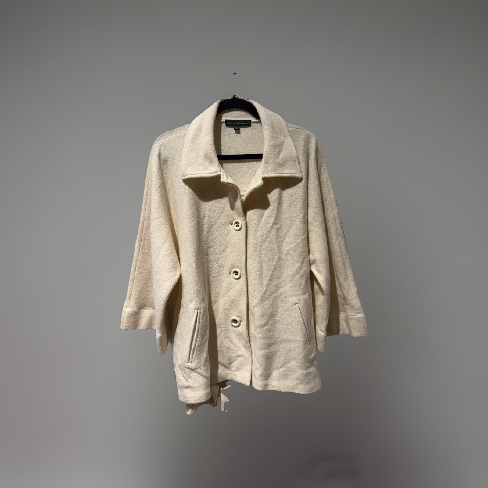 Harvé Benard Women’s Cream Wool Belted Casual Jacket Size XL Preppy Business