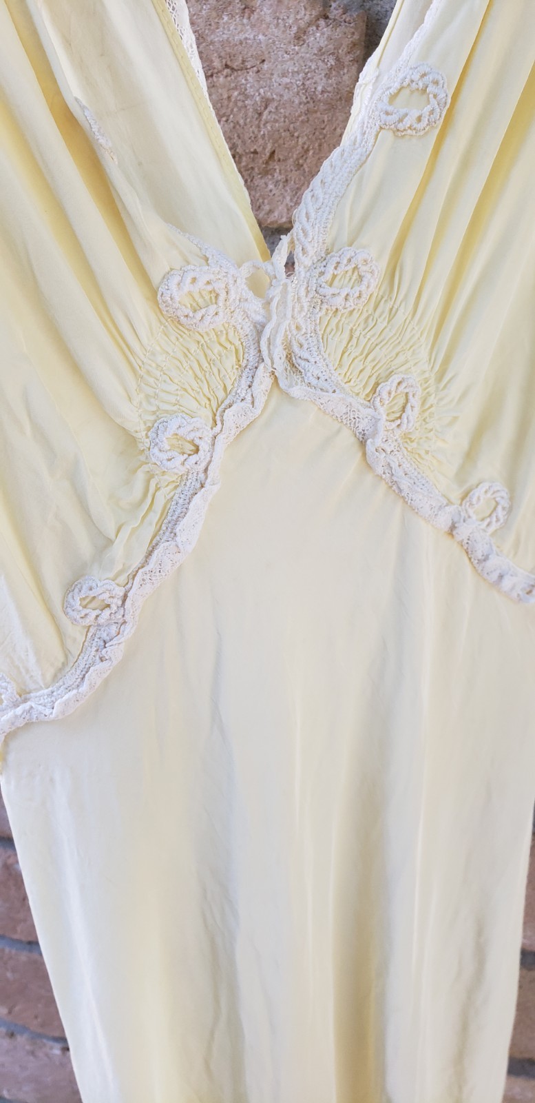 VTG 40s Ms Leonora Yellow Bias Cut Gown Sz XS/S? Art Deco STAINS DAMAGE READ