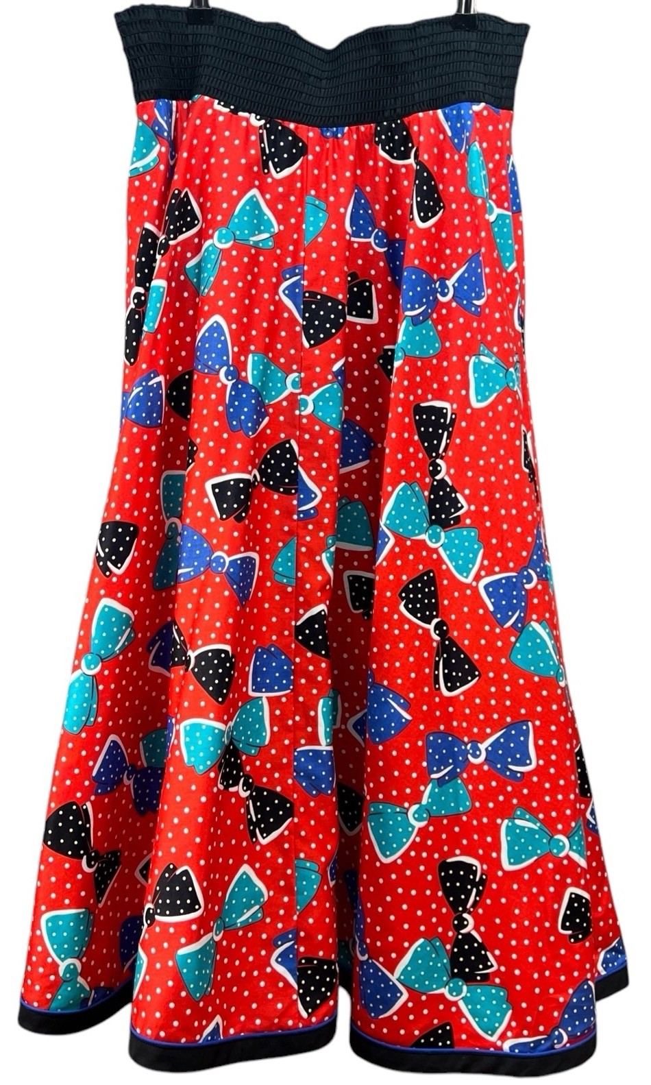 Vintage Jeanne Marc Red Bow Full Skirt Cinched Waist Sz L/XL Flowing Cotton Poly