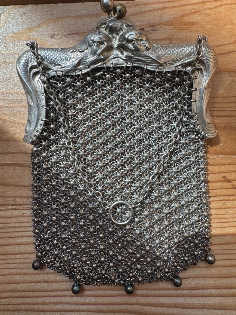 Antique Sterling Silver Art Nouveau Chainmail Mesh Purse