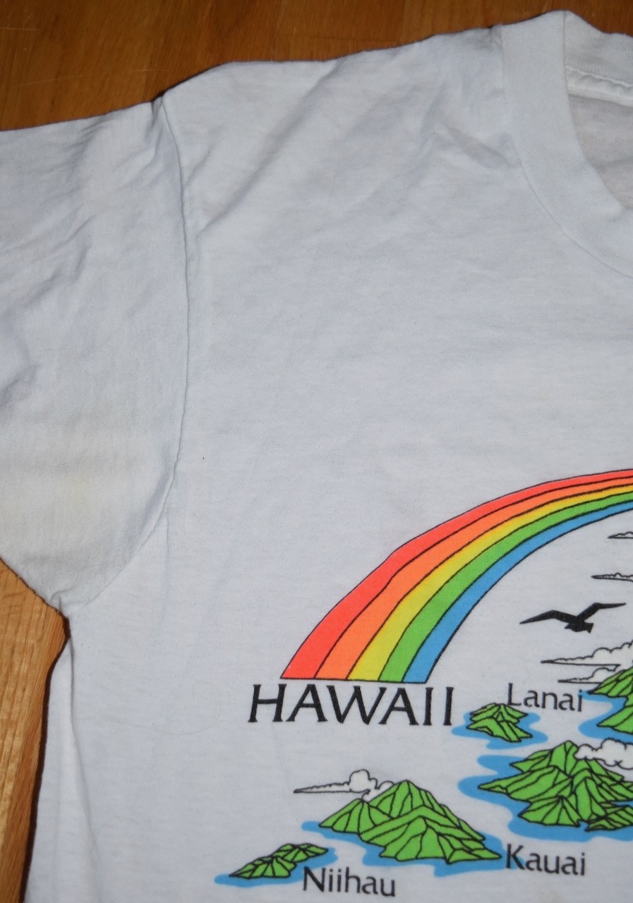 VTG Hawaii Rainbow T Shirt Hawaiian Islands White Maui Kauai Single Stitch USA L