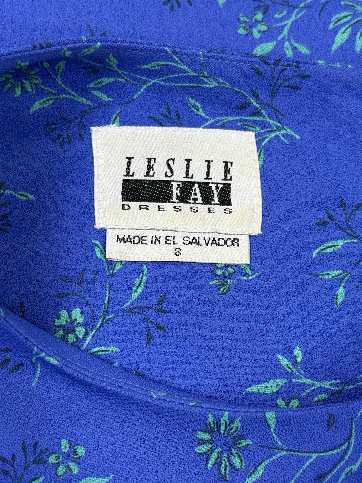 Vintage Leslie Fay Dress Midi Size 8 Blue Floral Sleeveless Casual Business EUC