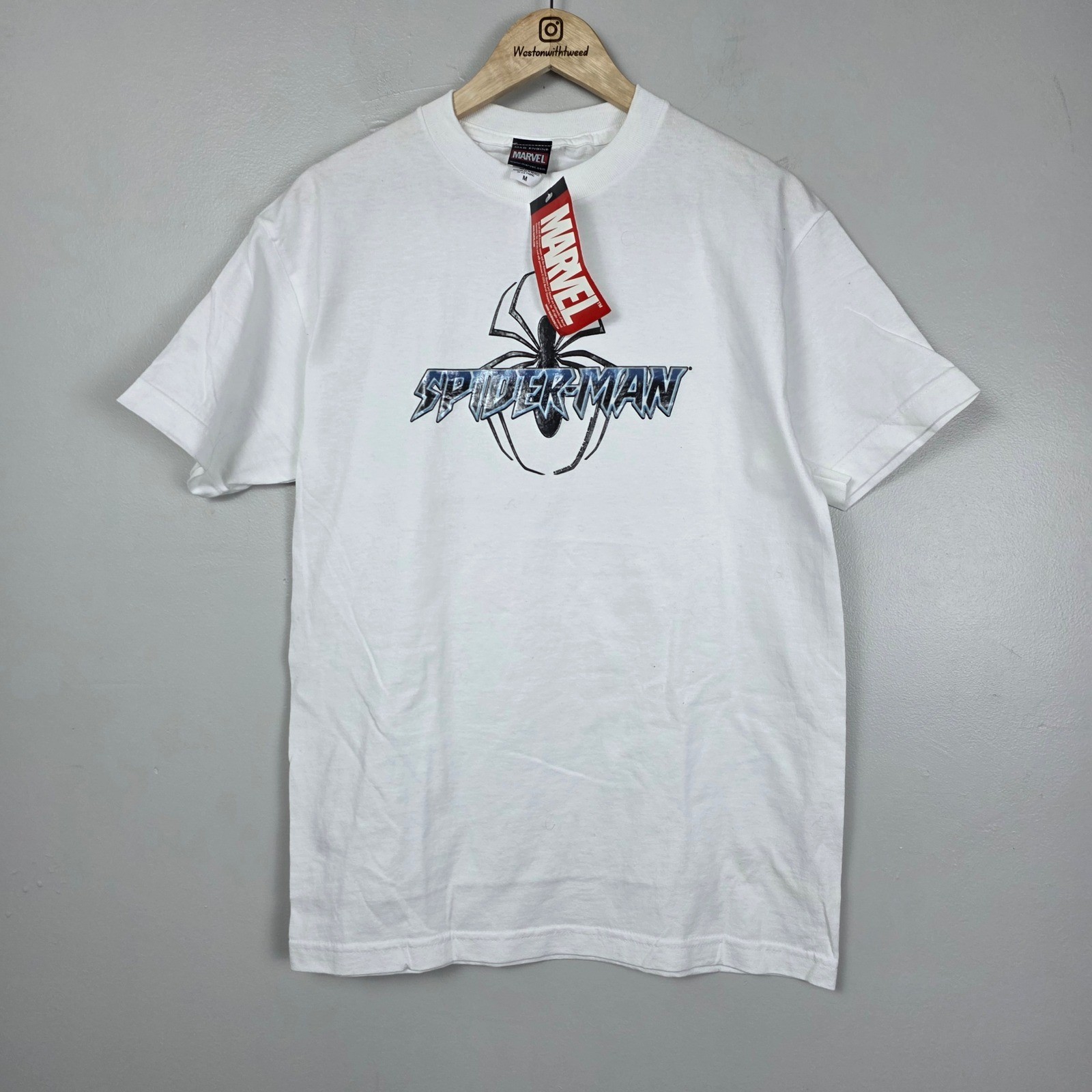 Spider-Man Vintage 2002 Marvel T-Shirt Mad Engine White Mens Medium NWT Y2K
