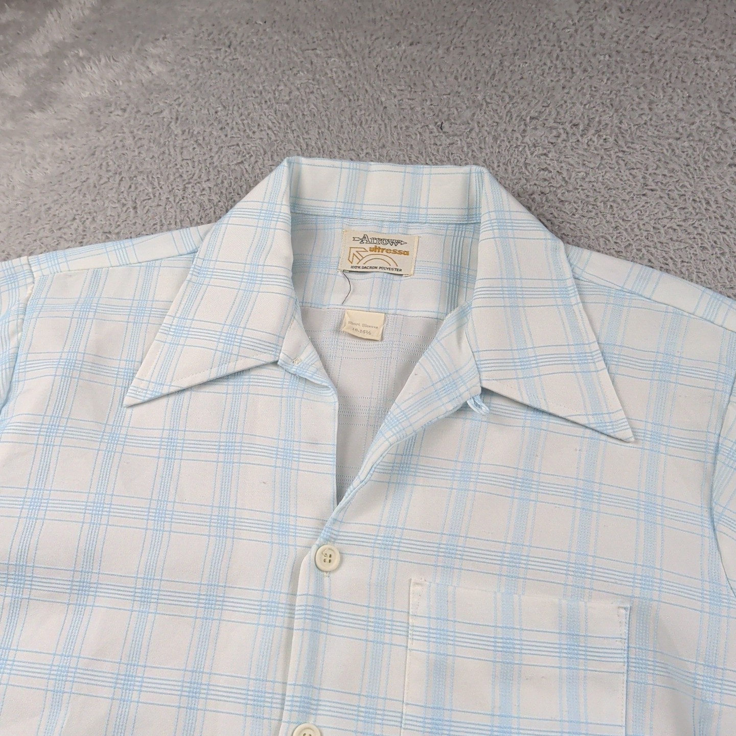 Vintage 70s Arrow Loop Collar Shirt Mens 16 – 16 1/2 White Blue Button Ultressa