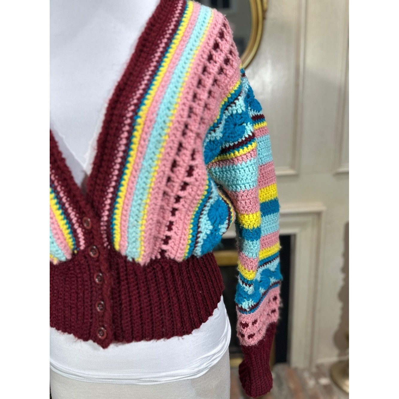 Unbranded Handmade Vintage Crochet Cardigan Multi-Color Grannycore Kitschy