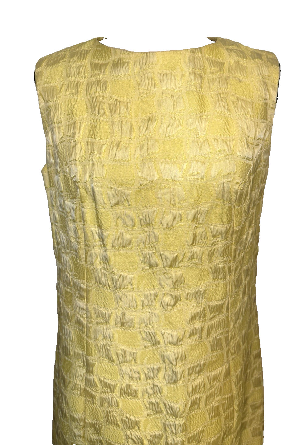 Vintage MOD 60’S Lemon YELLOW Geometric JACQUARD MINI COCKTAIL DRESS Pockets S/M