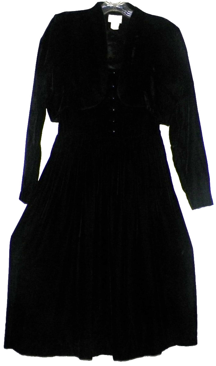 Vintage 80s Small Moda Intl Black Velvet Dress w/ Jacket 26″ Waist