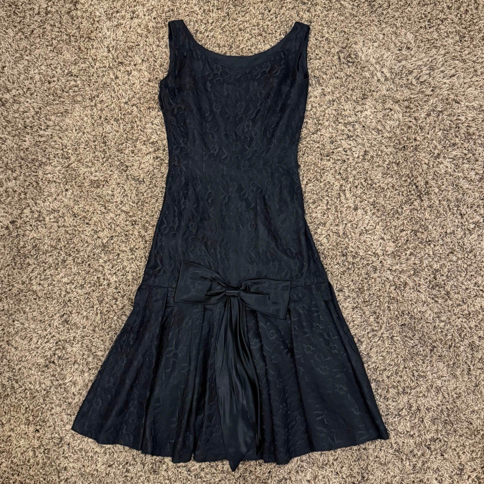 Vintage 50’s MERMAID LACE MIDI DRESS BOW Goth Drop Waist Cocktail Wiggle Prom