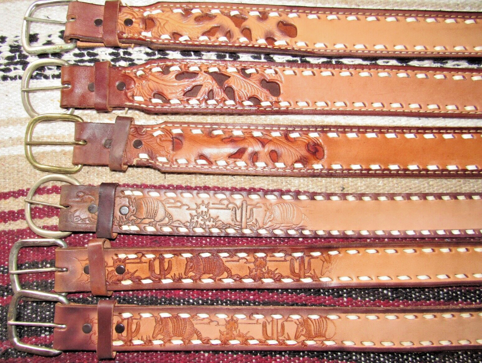 Vintage Western C&M Co Buckstitch Leather Belts 6 pc Size 28 NEW