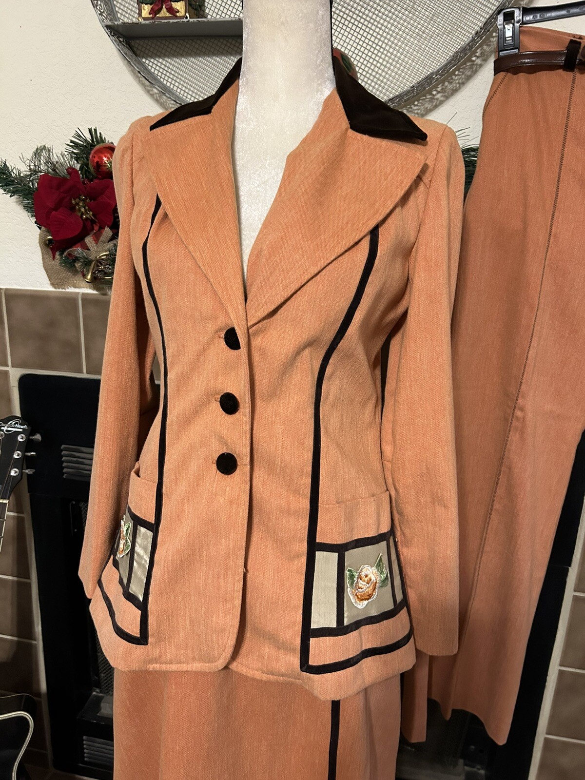 Vintage 70s Modern Juniors Denim Velvet Suit Set Church Wear 3 Piece Pioneer