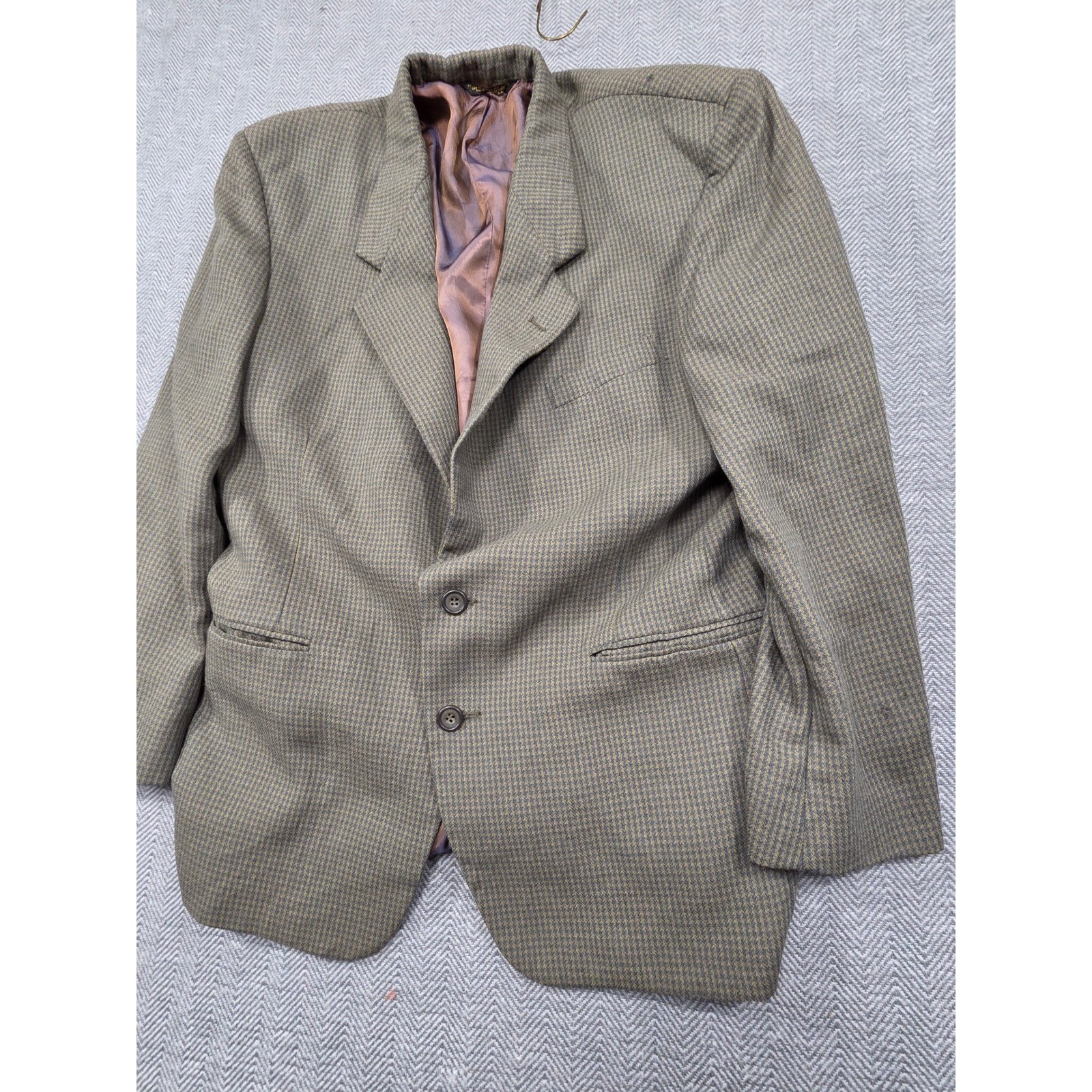Nino Cerruti Rue Royale Broadway Blazer Olive Brown Houndstooth Vintage Mens