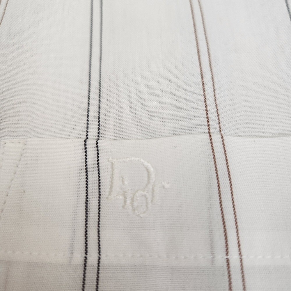 Vintage Christian Dior Plus Dress Shirt White Striped Mens Size 16 (L) Deadstock