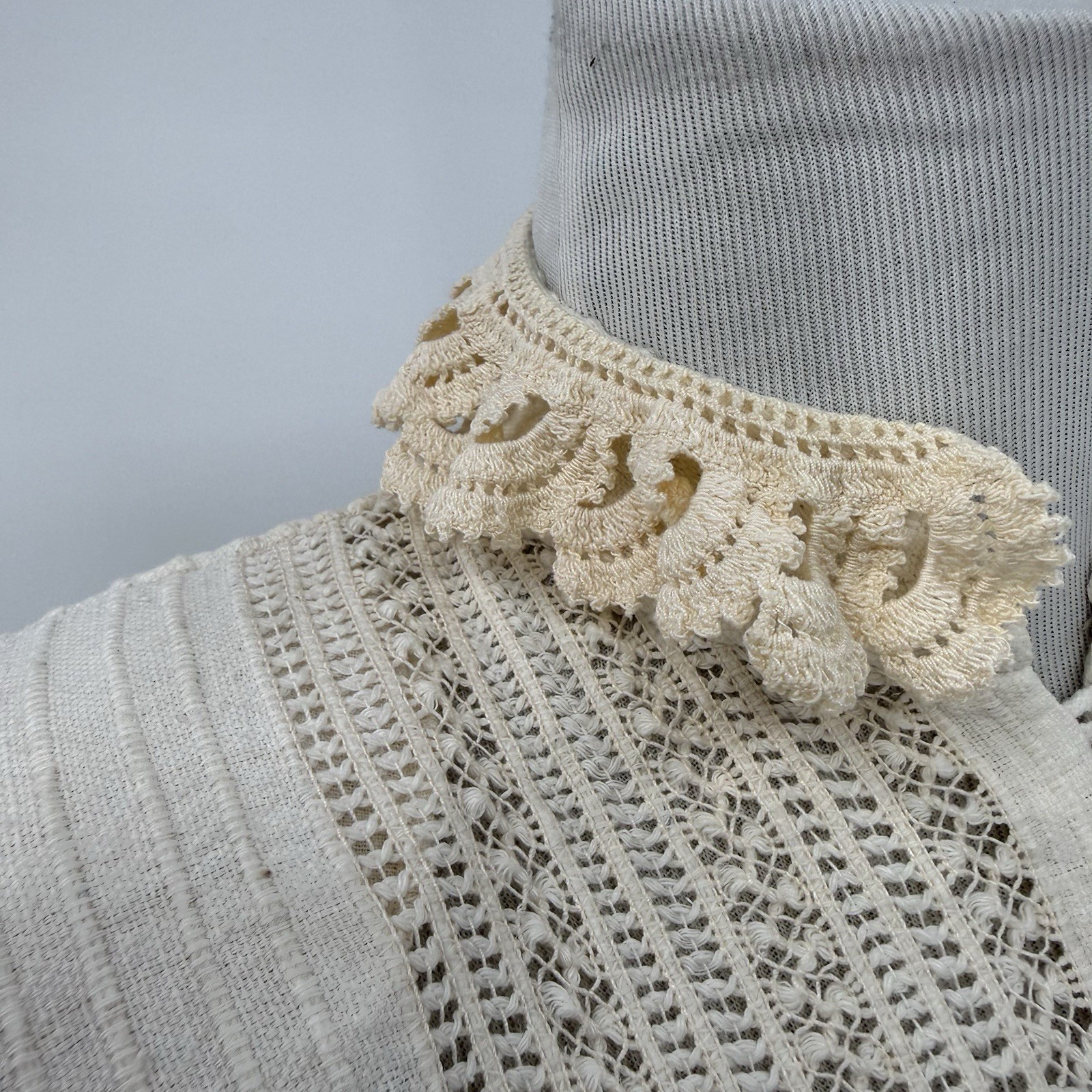 Antique Edwardian Cotton Linen Blouse Vtg Ditsy Prairie Shirt Waist Lace Crochet