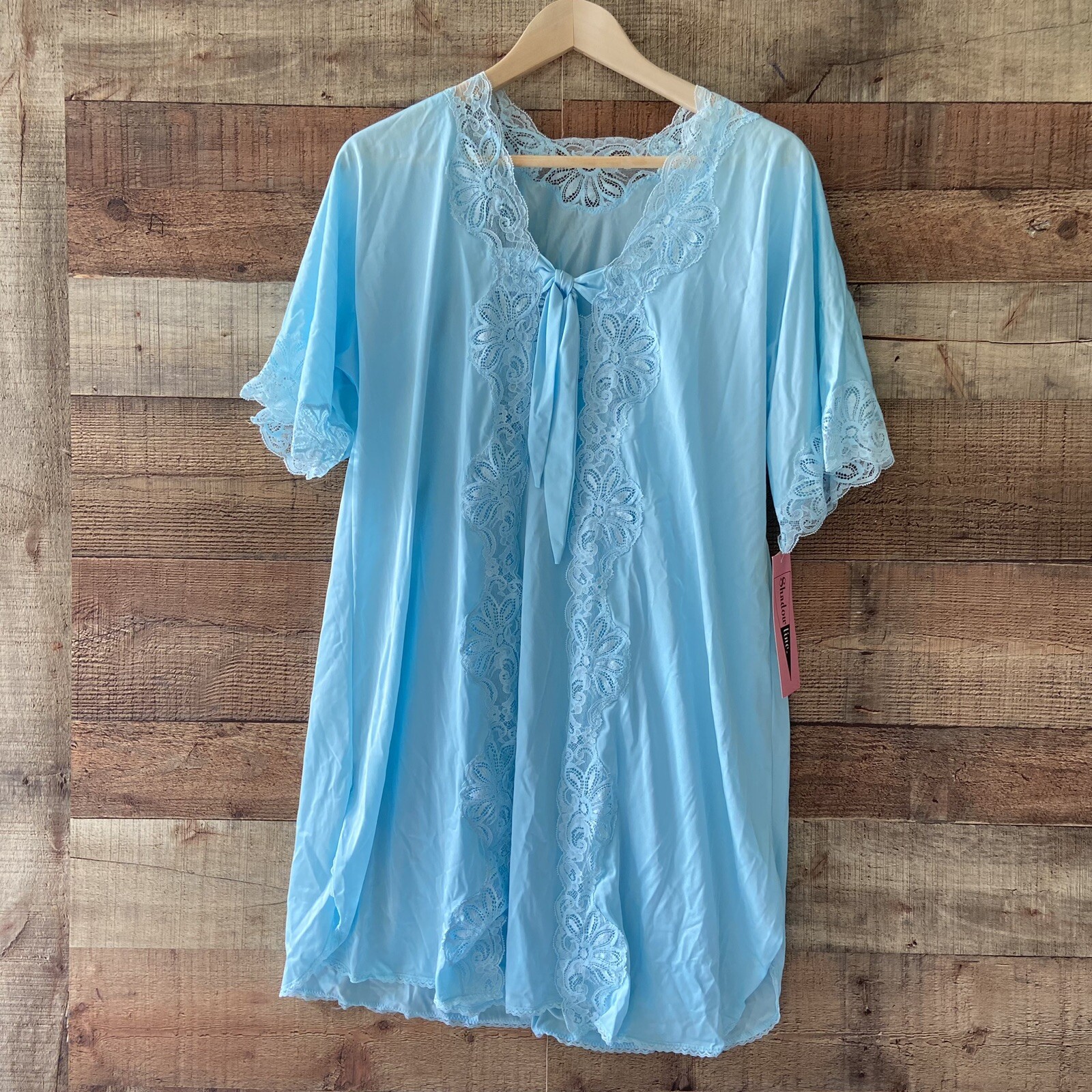 NWT Vintage Shadowline Peignoir China Blue Small 2 Piece Nightgown Robe Lace USA