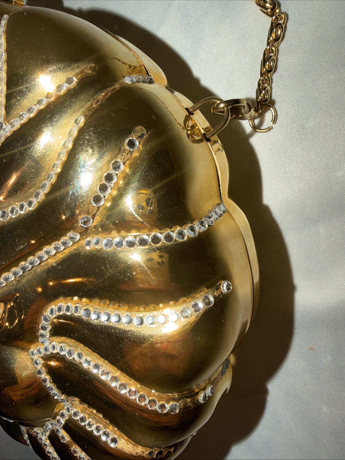 Vintage CRYSTAL LION MINAUDIÈRE BAG Clutch Gold Tone Crossbody Bag