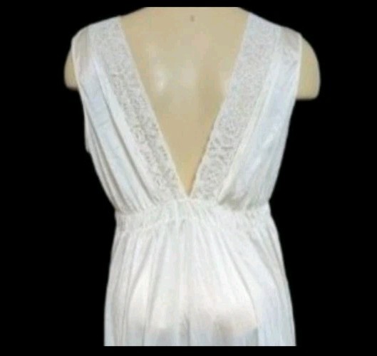 Vintage Miss Elaine 2 PC Maxi Nightgown & Robe Set Nylon Cotton Lace Trim Ivory