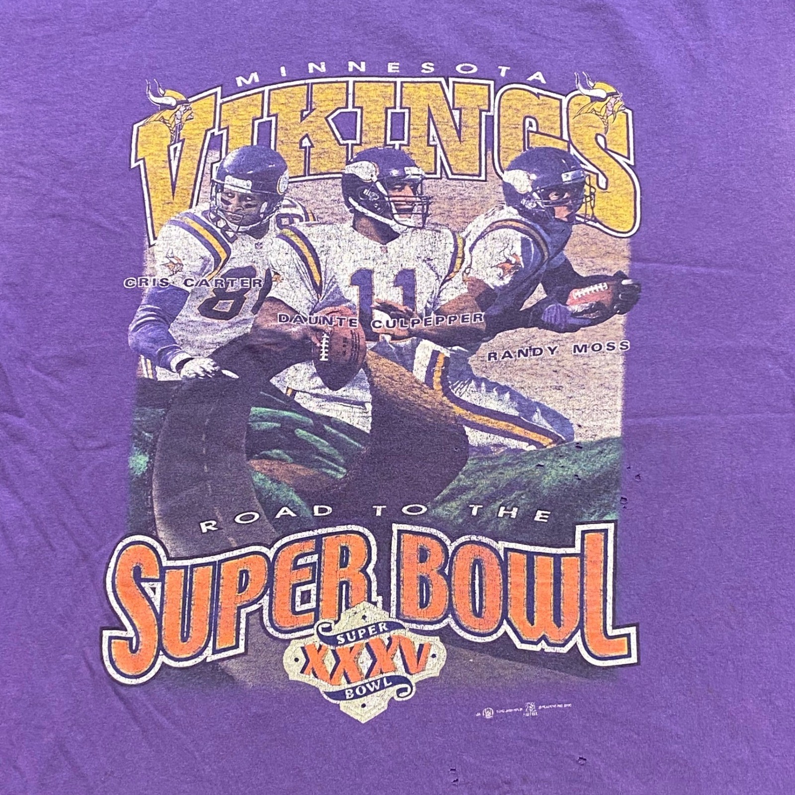 Vintage Minnesota Vikings Shirt Sz XL Mens Purple Grunge Road to Super Bowl 2000
