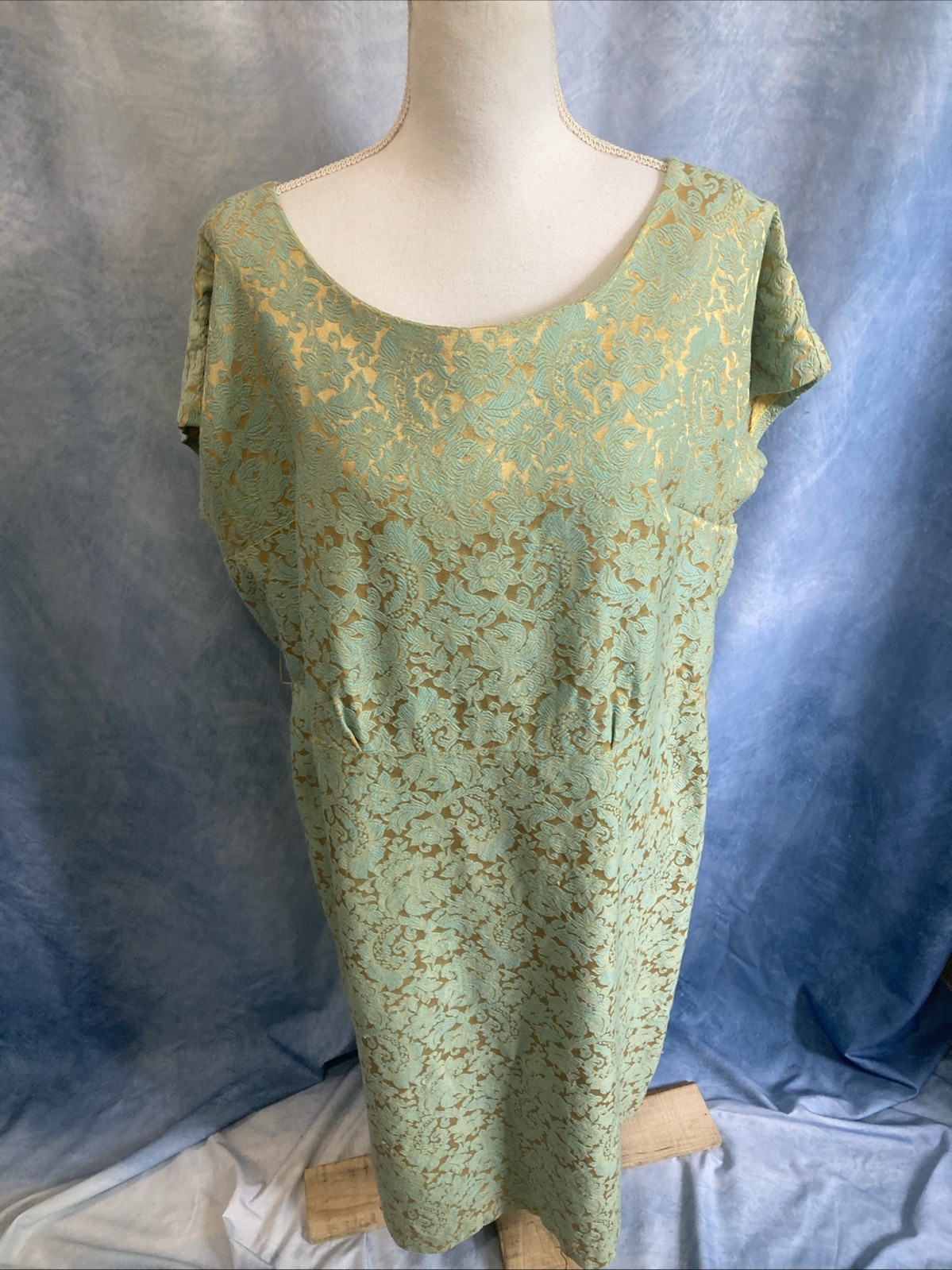 VTG 60s Brocade Wiggle Dress Jacket Belt Set Mint Gold Cocktail ILGWU USA S M