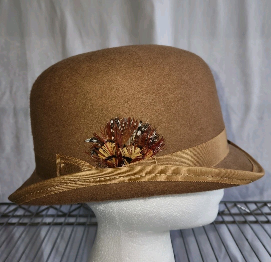 Vintage 1990s Roni Brown Wool Equestrian Derby Bowler Hat Size 7 (22 Inches)