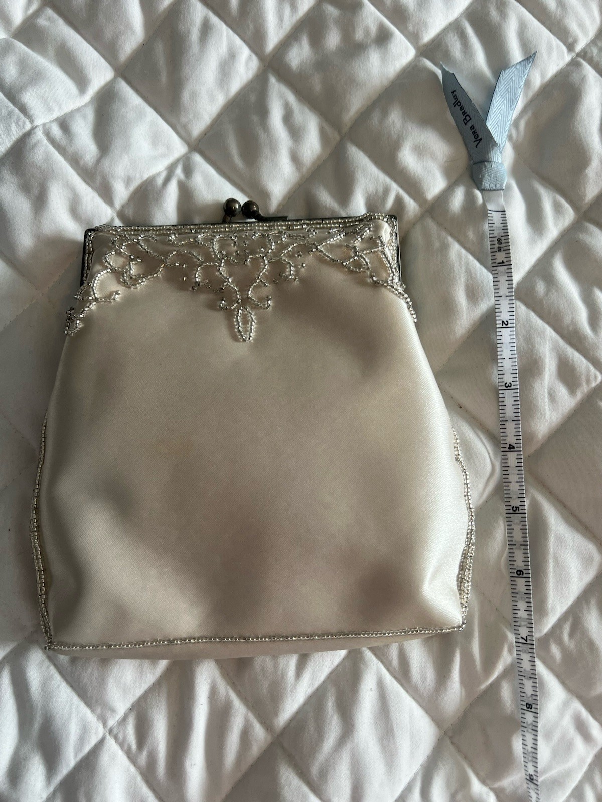 White Satin Beaded Vintage Wedding Purses EUC