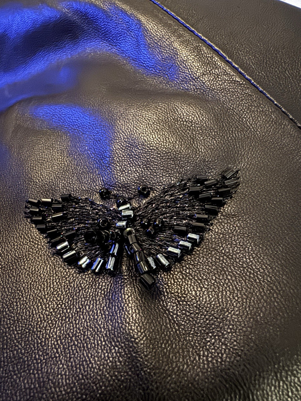 Rare Vintage Gianni Versace Black Leather Beaded Butterfly Slip Dress XS IT38