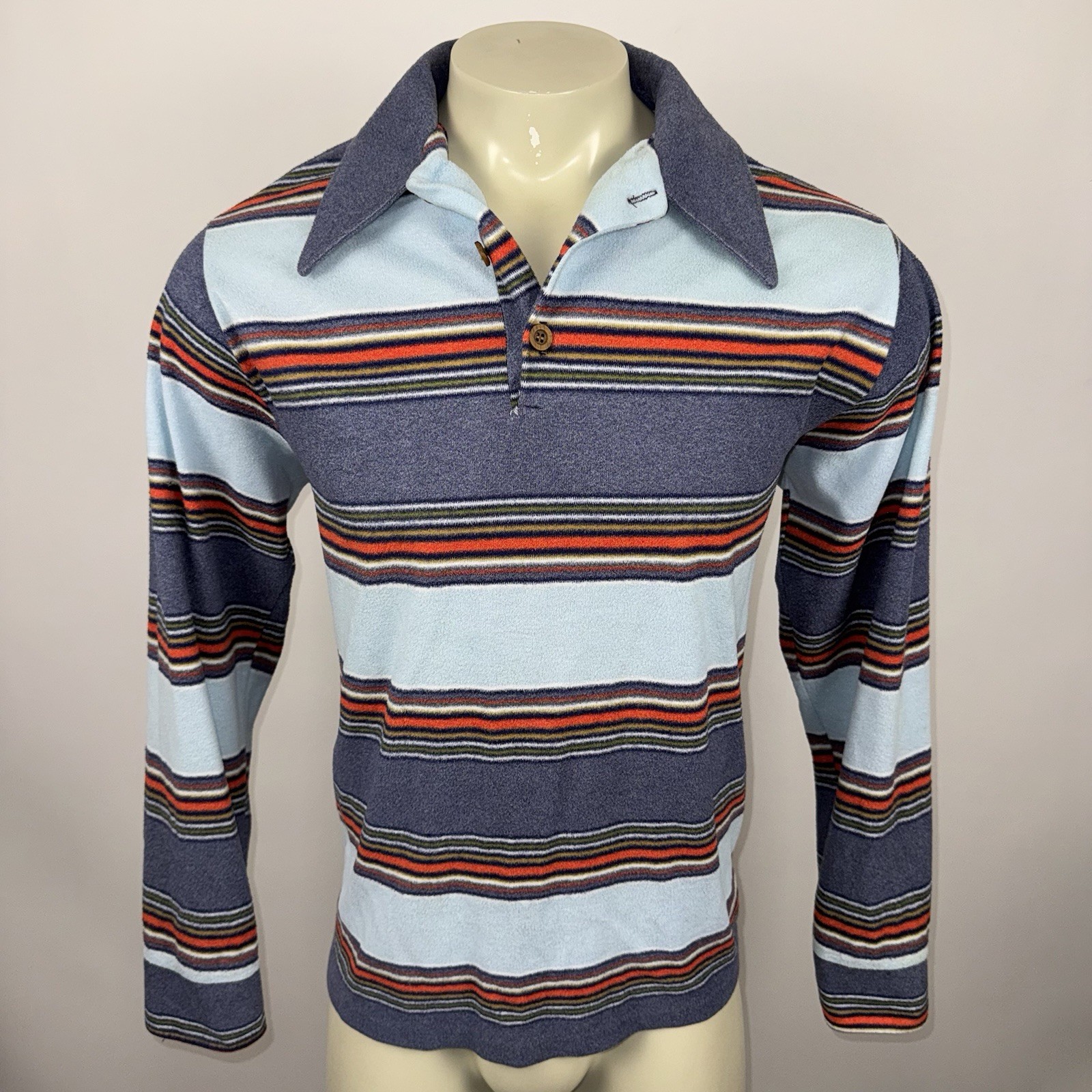 JCPenney Velour Shirt Mens Large Vintage 1970s Disco Hipster Skate Surf Striped