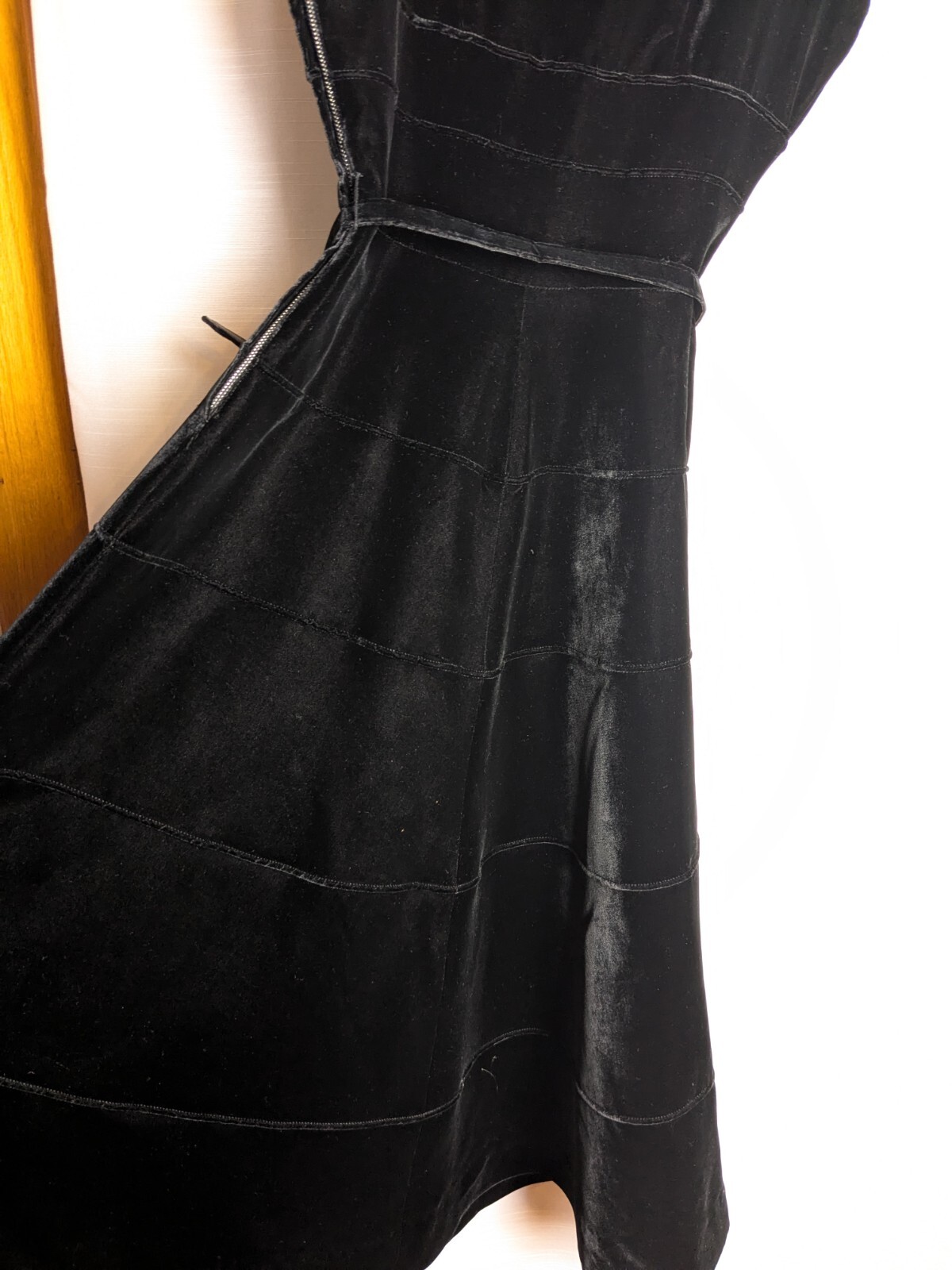 Black Velvet Empire Waist Belted Circle Vintage 1950s Dress