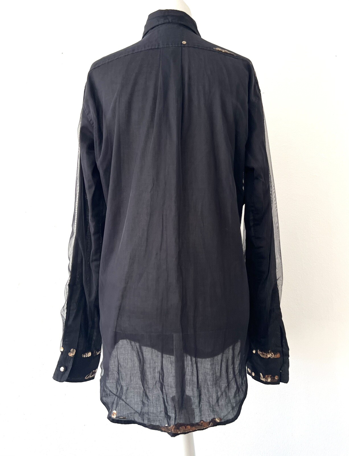 VINTAGE 90’s Moschino Cheap and Chic Free Floating Sequins under Mesh blouse